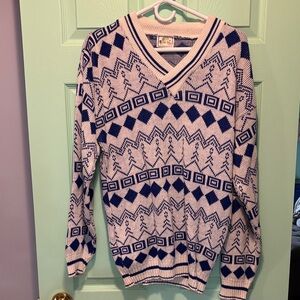 Leaf Blue and White Knit Sweater